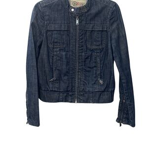 Gap Moto Fitted Dark Denim Bomber Jacket Size M